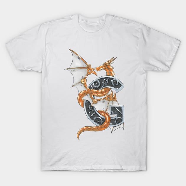 Gold gear dragon T-Shirt by BeksSketches